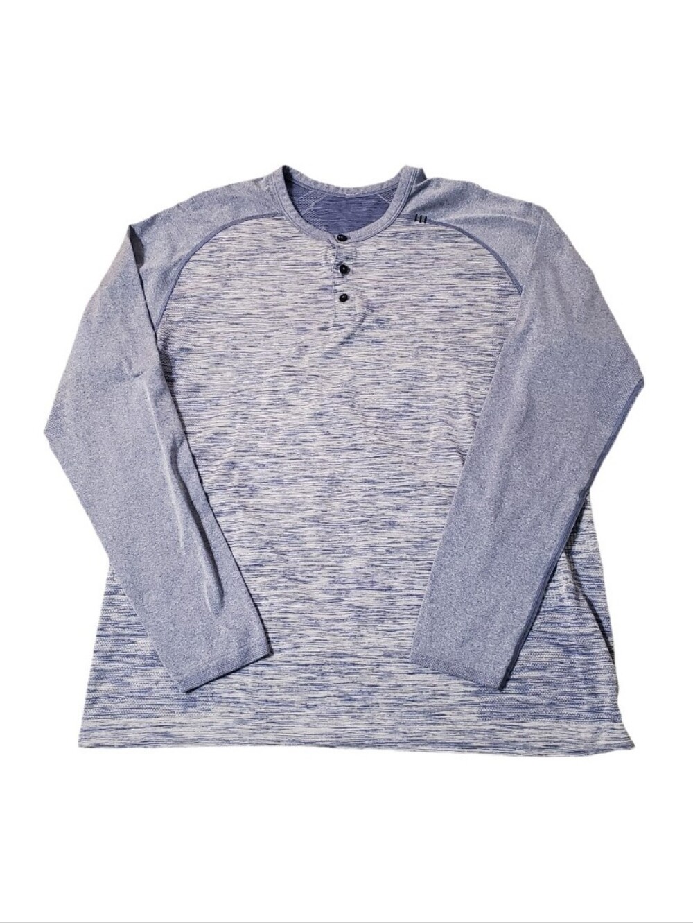 Lululemon Men's Heathered‎ Blue Henley Long Sleeve Tech Training Shirt XL